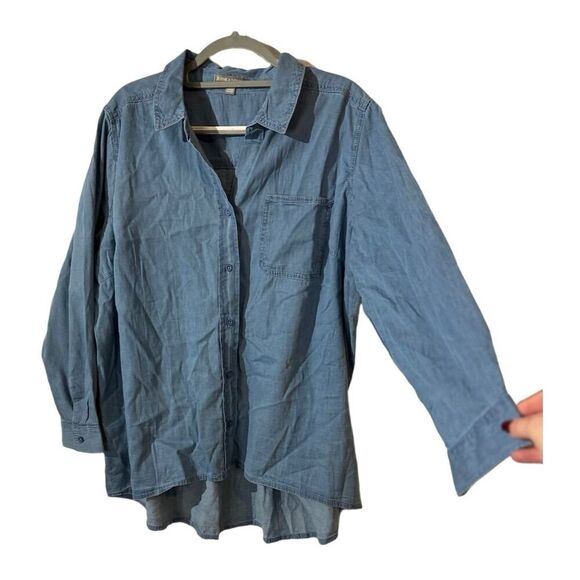 Jessica London Women's Size 20 W Blue Denim Button-Up Shirt Western Minimilist - Picture 2 of 9